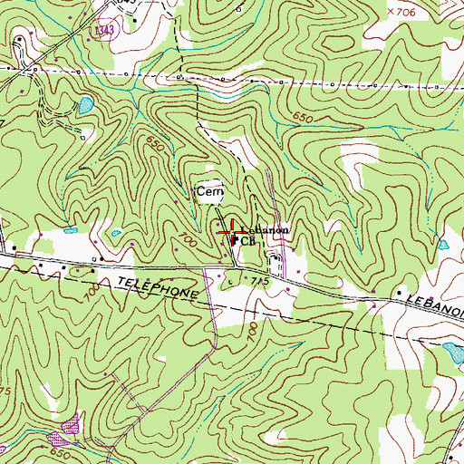 Topographic Map of Lebanon Church, NC