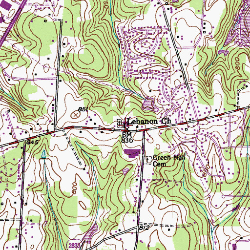 Topographic Map of Lebanon Church, NC