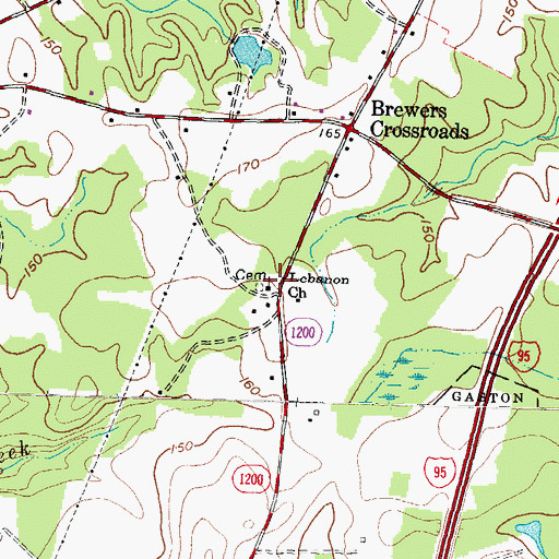 Topographic Map of Lebanon Church, NC