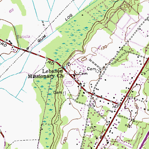 Topographic Map of Lebanon Missionary Church, NC