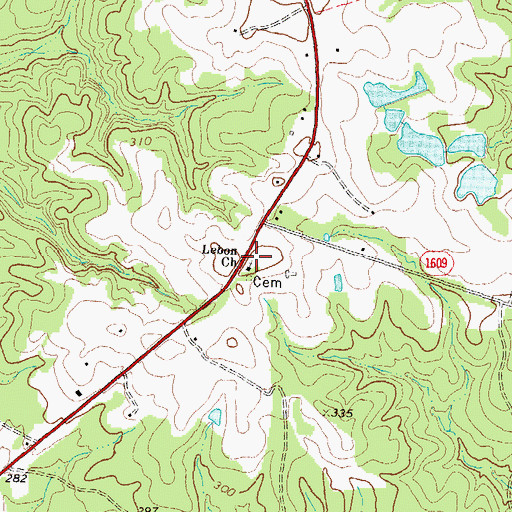 Topographic Map of Lebon Church, NC