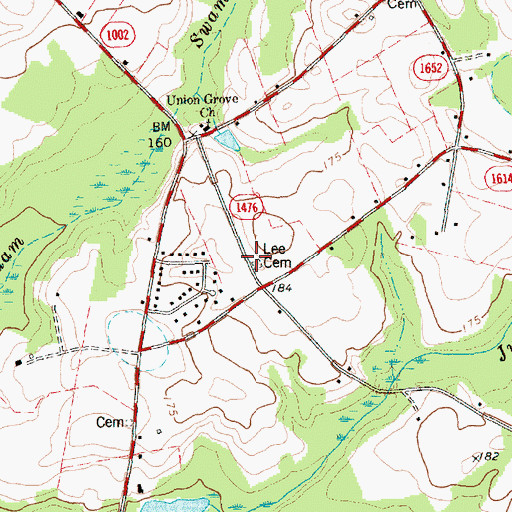 Topographic Map of Lee Cemetery, NC