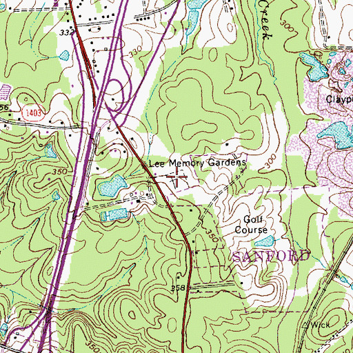 Topographic Map of Lee Memory Gardens Cemetery, NC