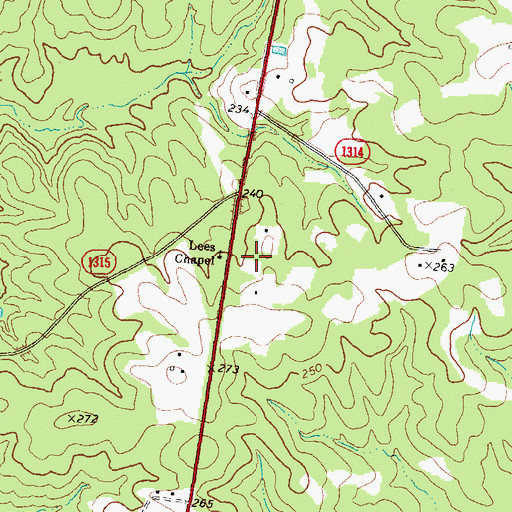Topographic Map of Lees Chapel, NC