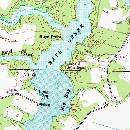 Topographic Map of Leeward Seine Beach, NC