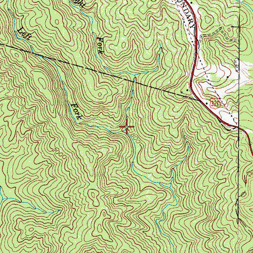 Topographic Map of Left Fork Mulberry Creek, NC