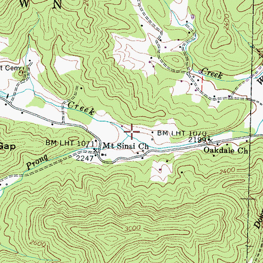 Topographic Map of Left Prong Burningtown Creek, NC