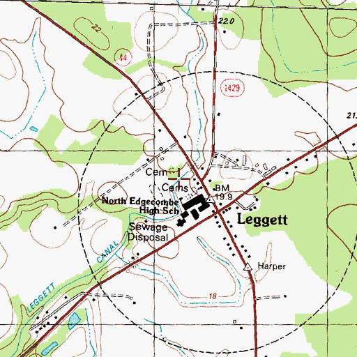 Topographic Map of Leggett, NC