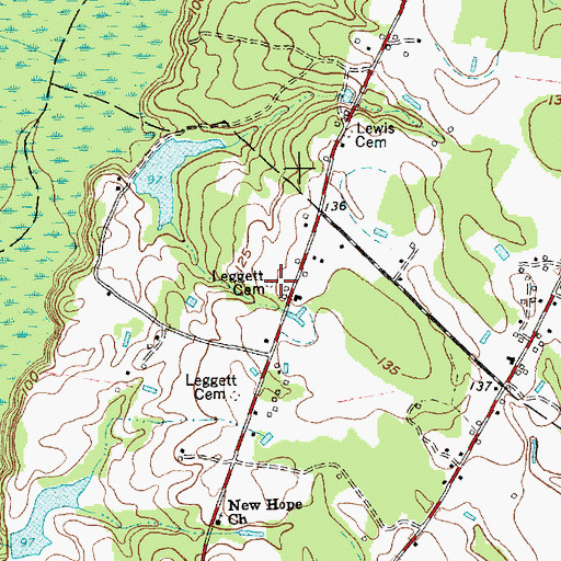 Topographic Map of Leggett Cemetery, NC