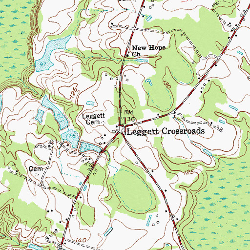 Topographic Map of Leggett Crossroads, NC