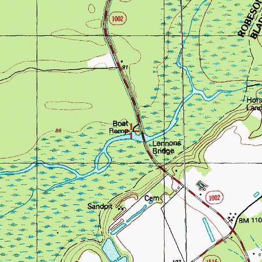 Topographic Map of Lennons Bridge, NC