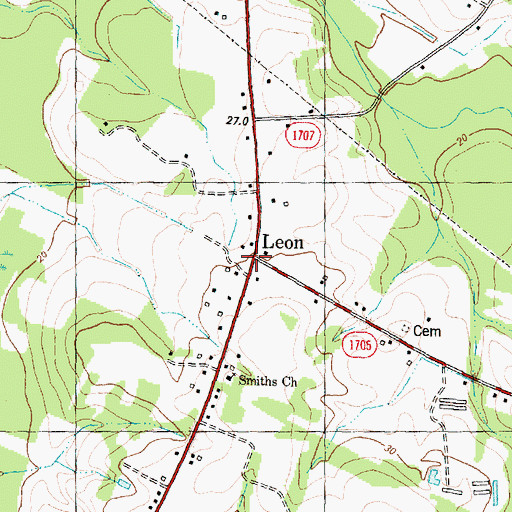 Topographic Map of Leon, NC