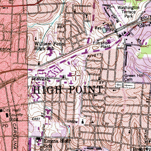 Topographic Map of Leonard Street School, NC