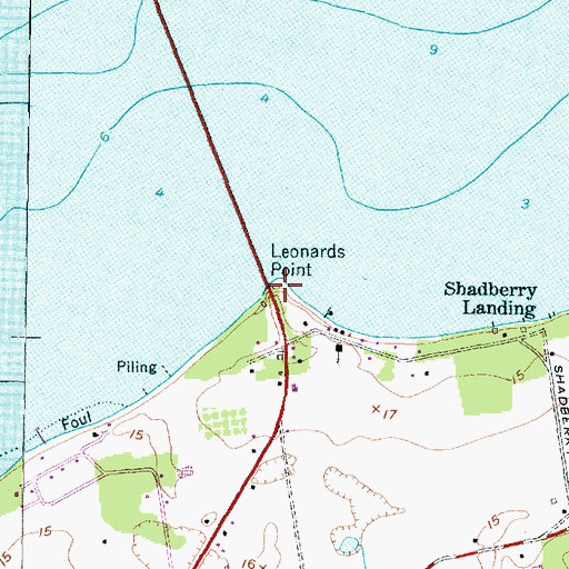 Topographic Map of Leonards Point, NC