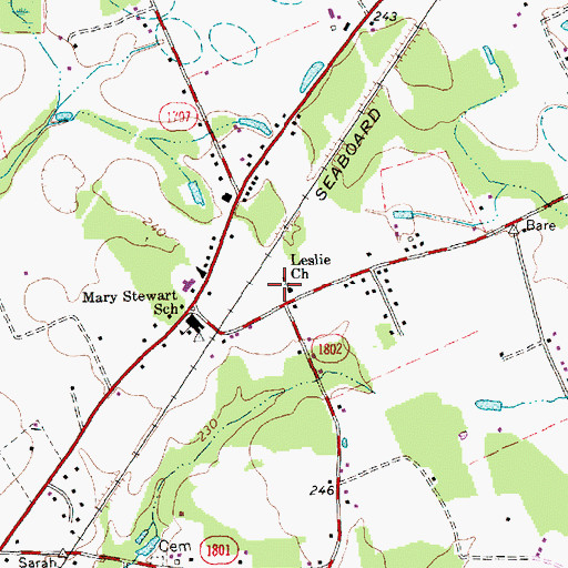 Topographic Map of Leslie Church, NC