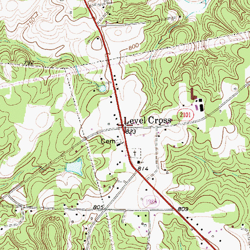 Topographic Map of Level Cross, NC