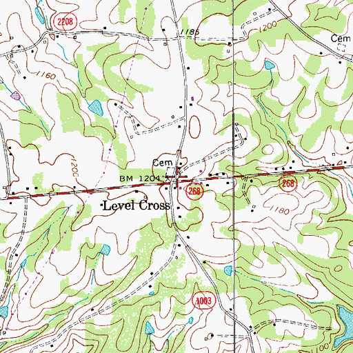 Topographic Map of Level Cross, NC