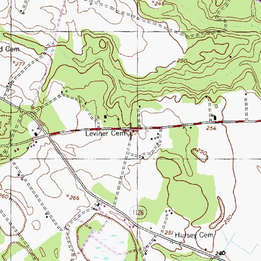 Topographic Map of Leviner Cemetery, NC