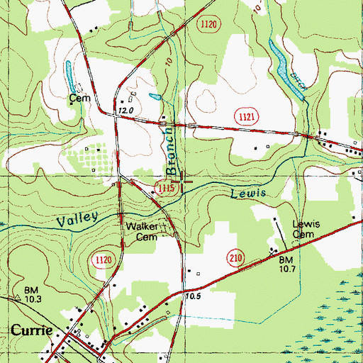 Topographic Map of Lewis Branch, NC