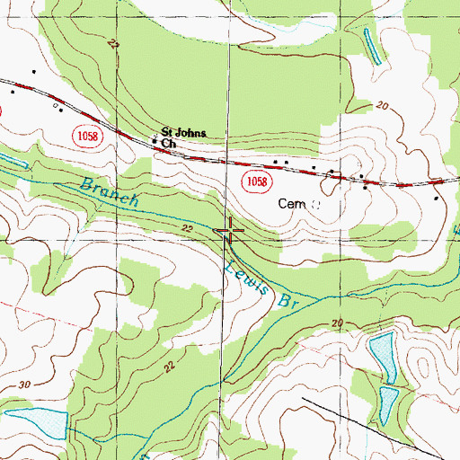 Topographic Map of Lewis Branch, NC