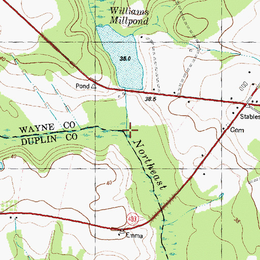 Topographic Map of Lewis Branch, NC