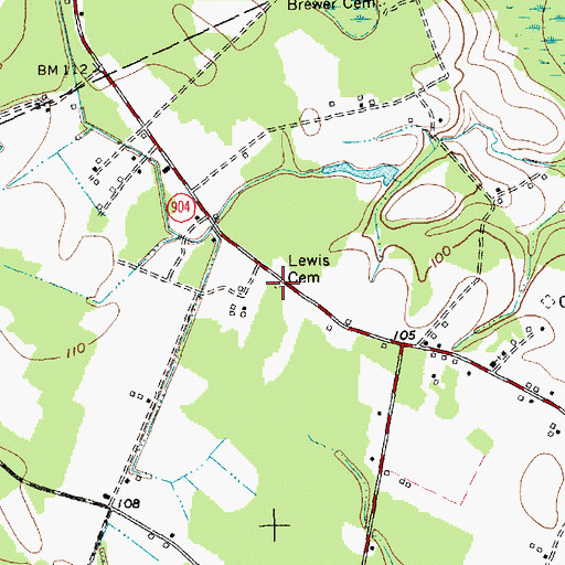 Topographic Map of Lewis Cemetery, NC