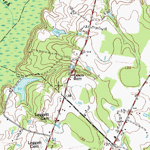 Topographic Map of Lewis Cemetery, NC