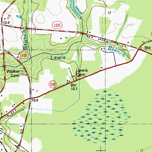 Topographic Map of Lewis Cemetery, NC