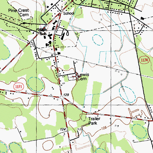 Topographic Map of Lewis Cemetery, NC