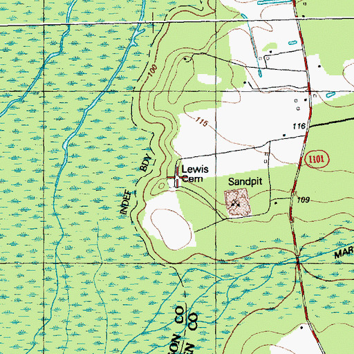 Topographic Map of Lewis Cemetery, NC