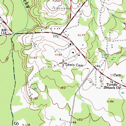 Topographic Map of Lewis Cemetery, NC