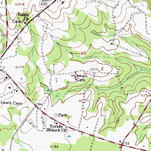 Topographic Map of Lewis Cemetery, NC