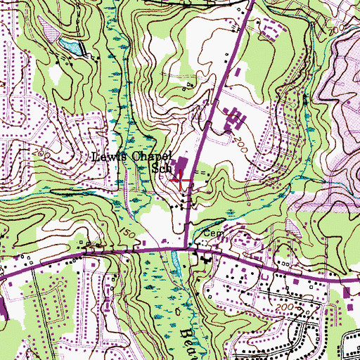 Topographic Map of Lewis Chapel School, NC