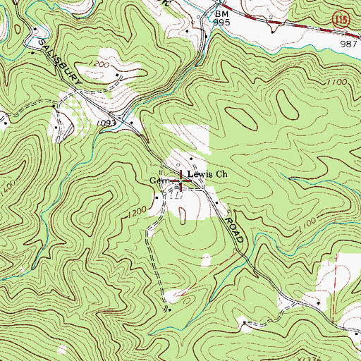 Topographic Map of Lewis Church, NC