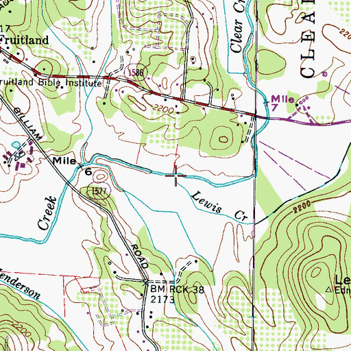 Topographic Map of Lewis Creek, NC