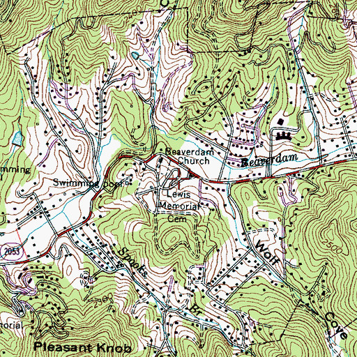 Topographic Map of Lewis Memorial Cemetery, NC