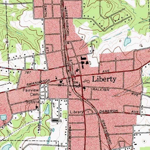 Topographic Map of Liberty, NC