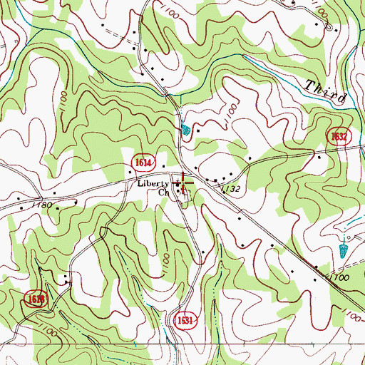 Topographic Map of Liberty Church, NC