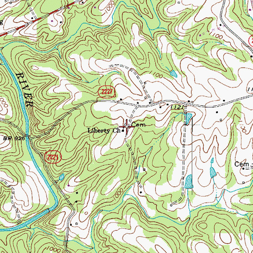 Topographic Map of Liberty Primitive Baptist Church, NC