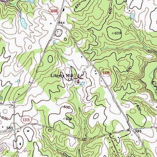 Topographic Map of Liberty Hill Church, NC