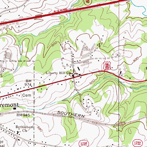 Topographic Map of Liberty Hill Church, NC