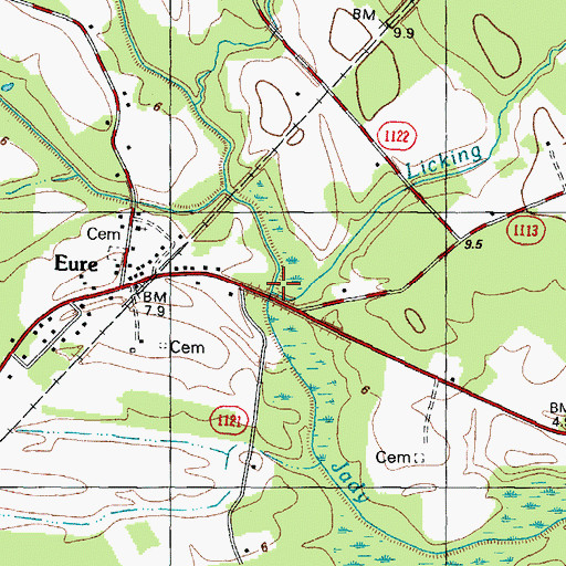 Topographic Map of Licking Branch, NC