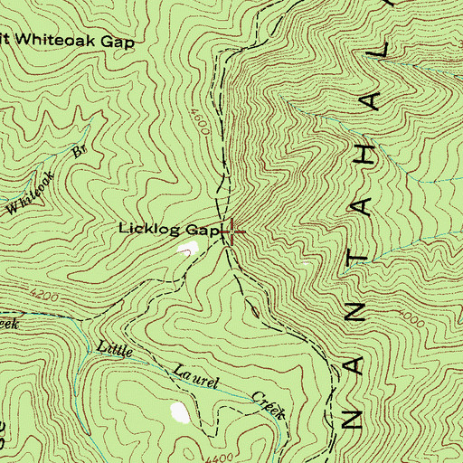 Topographic Map of Licklog Gap, NC