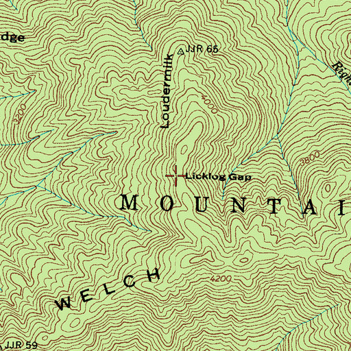 Topographic Map of Licklog Gap, NC
