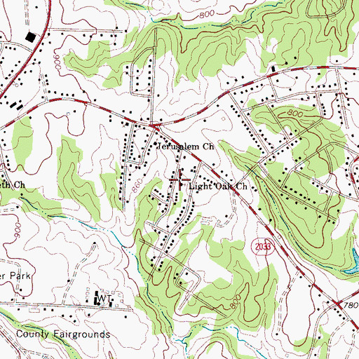 Topographic Map of Light Oak Church, NC