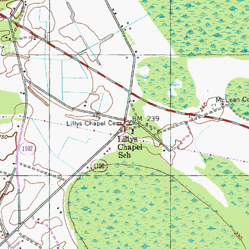 Topographic Map of Lillys Chapel Cemetery, NC