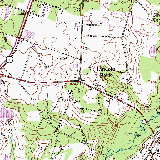 Topographic Map of Lincoln Park, NC