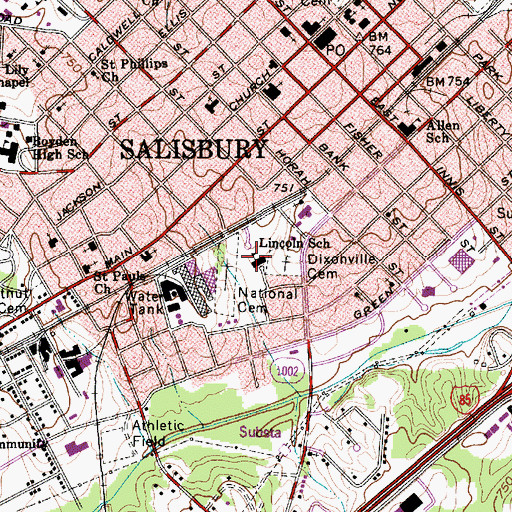 Topographic Map of Lincoln School, NC
