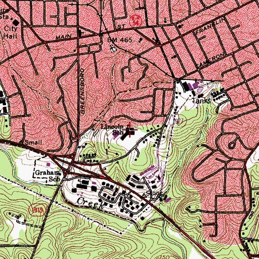 Topographic Map of Lincoln School, NC