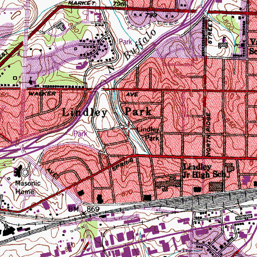 Topographic Map of Lindley Park, NC